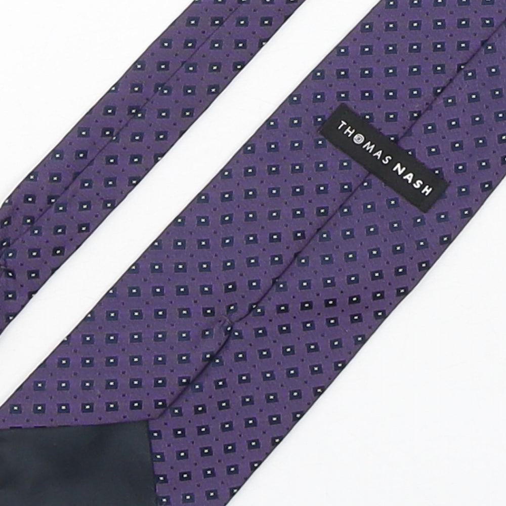 Thomas Nash  Mens Purple Geometric Polyester Pointed Tie One Size
