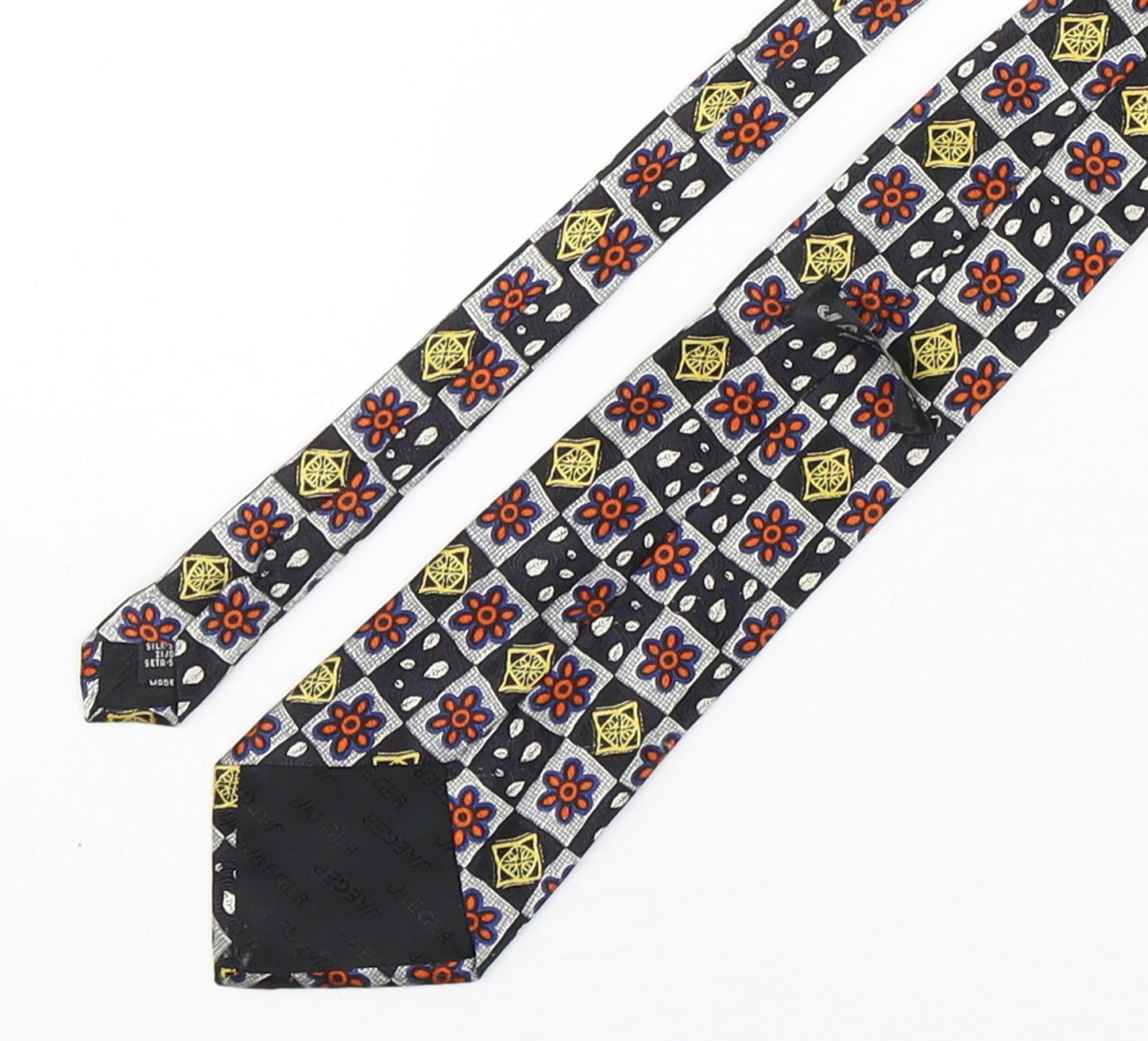 Jaeger Mens Multicoloured Geometric Silk Pointed Tie One Size