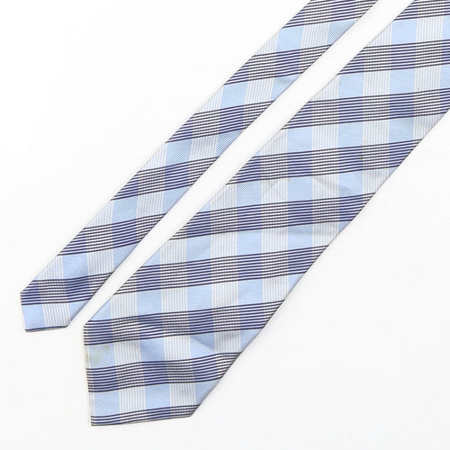 Racing Green  Mens Blue Plaids & Checks Silk Pointed Tie One Size