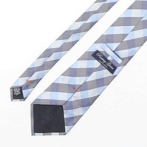 Racing Green  Mens Blue Plaids & Checks Silk Pointed Tie One Size