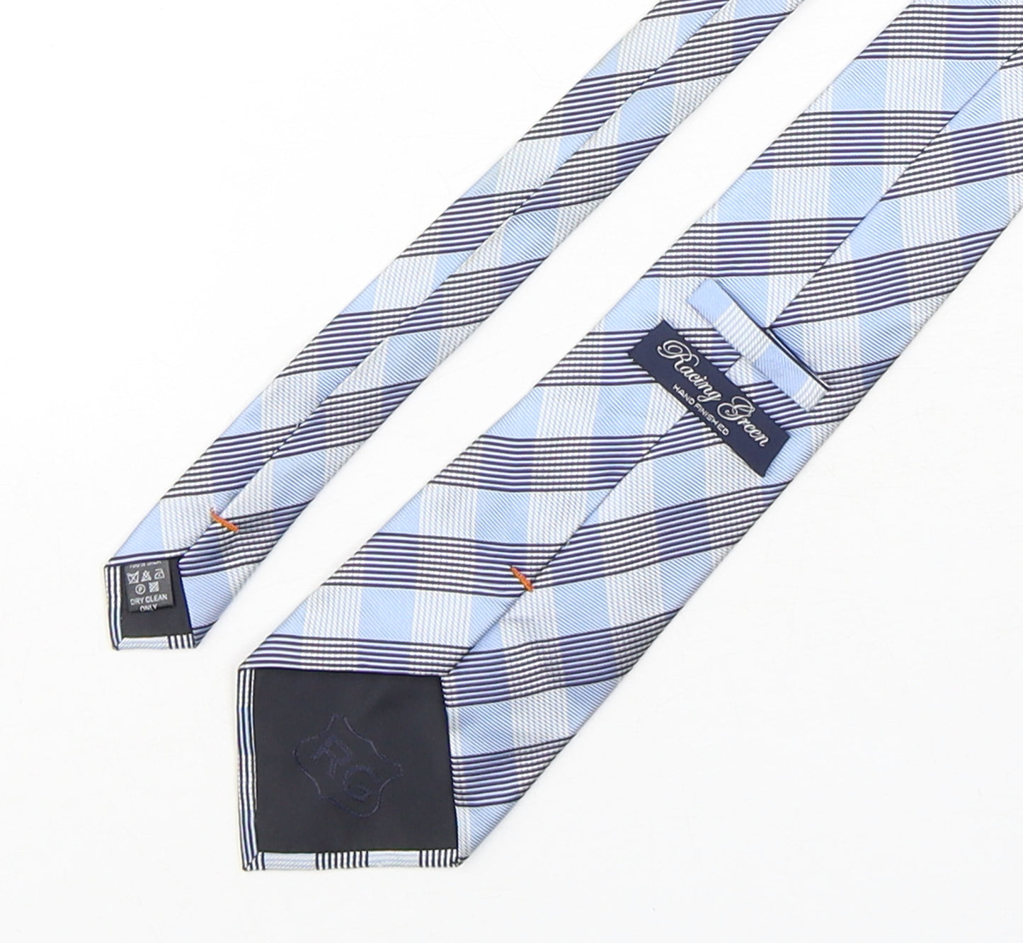 Racing Green  Mens Blue Plaids & Checks Silk Pointed Tie One Size