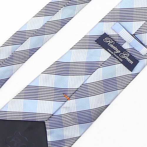 Racing Green  Mens Blue Plaids & Checks Silk Pointed Tie One Size