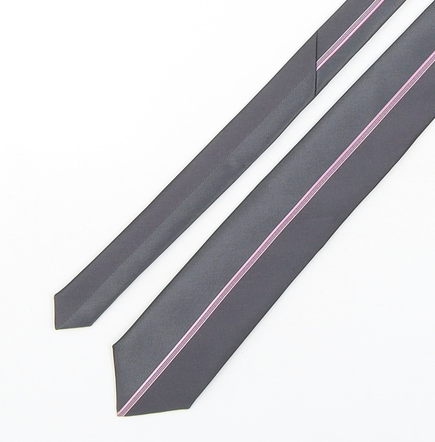 New Style  Mens Silver Striped Polyester Pointed Tie One Size
