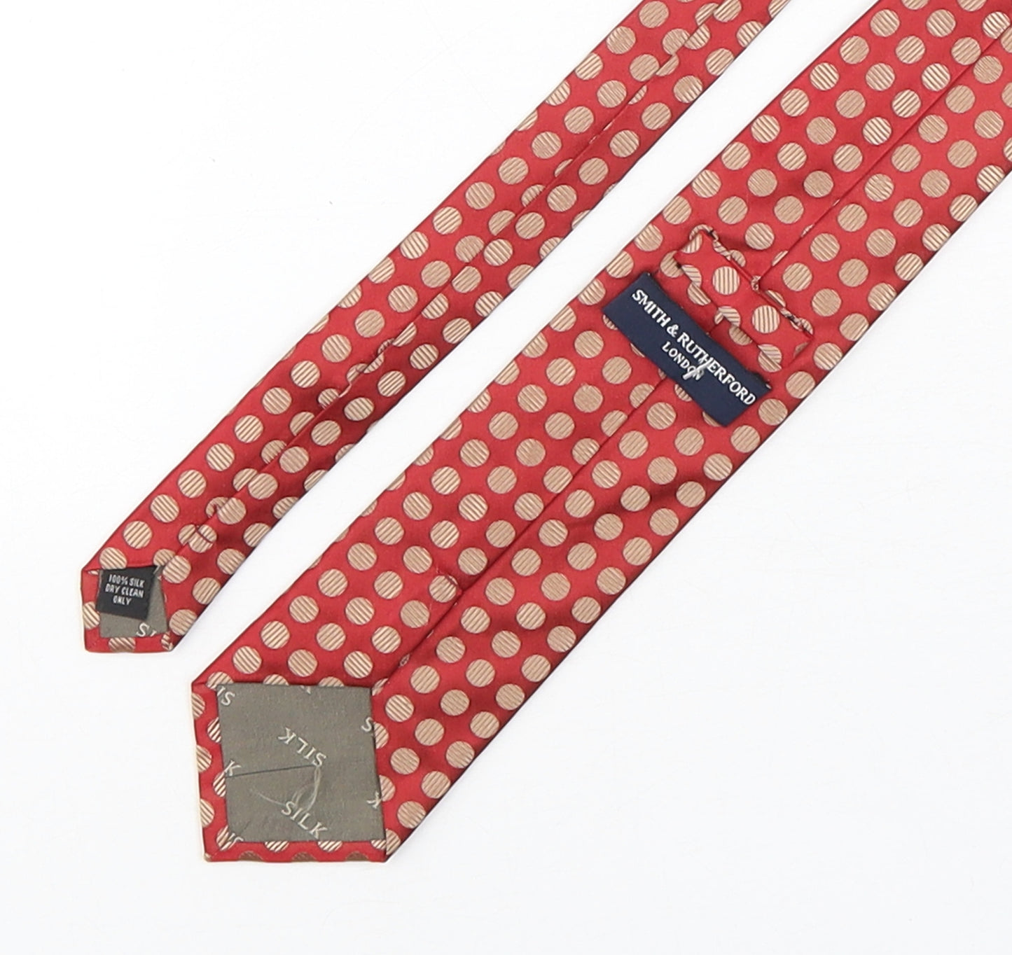 Smith & Rutherford Mens Red Polka Dot Silk Pointed Tie One Size