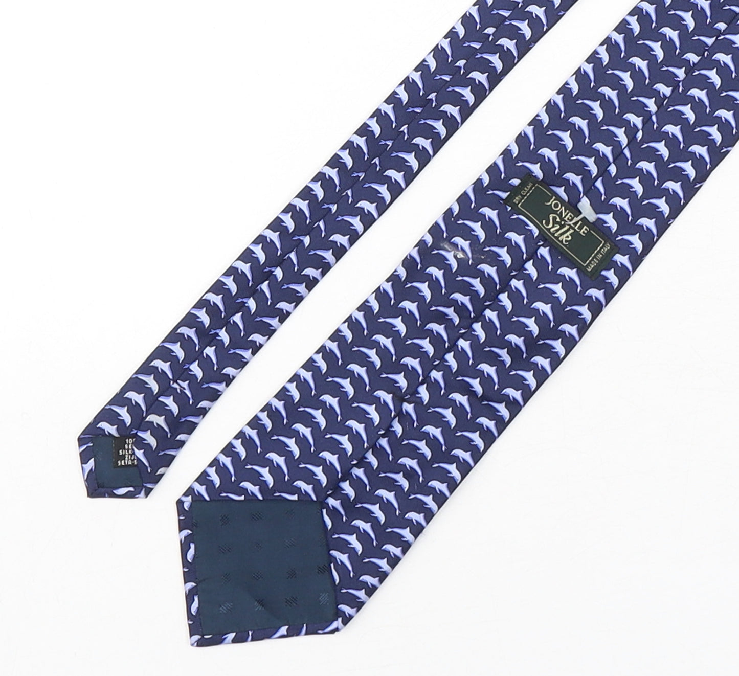 Jonelle  Mens Blue Geometric Silk Pointed Tie One Size - Dolphin Print