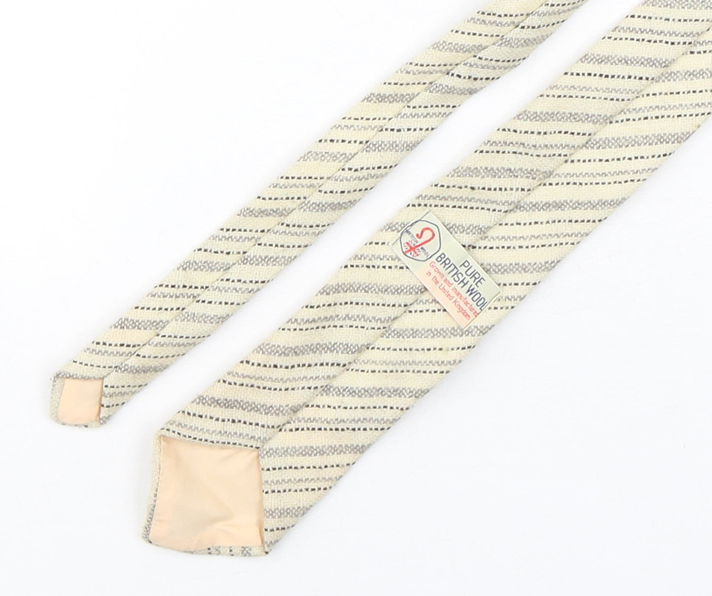 Pure British Wool Mens Beige Striped Wool Pointed Tie One Size