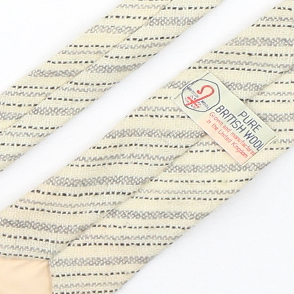 Pure British Wool Mens Beige Striped Wool Pointed Tie One Size