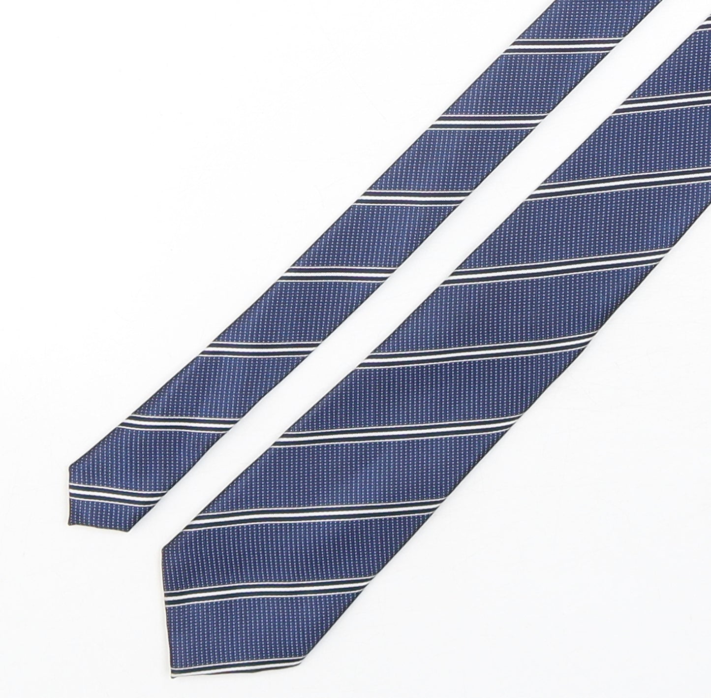 Marks and Spencer Mens Blue Striped Polyester Pointed Tie One Size