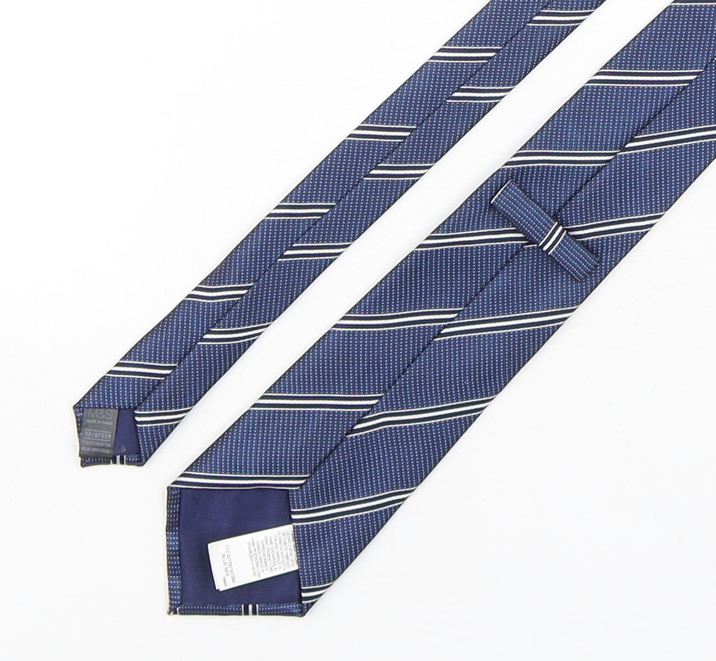 Marks and Spencer Mens Blue Striped Polyester Pointed Tie One Size