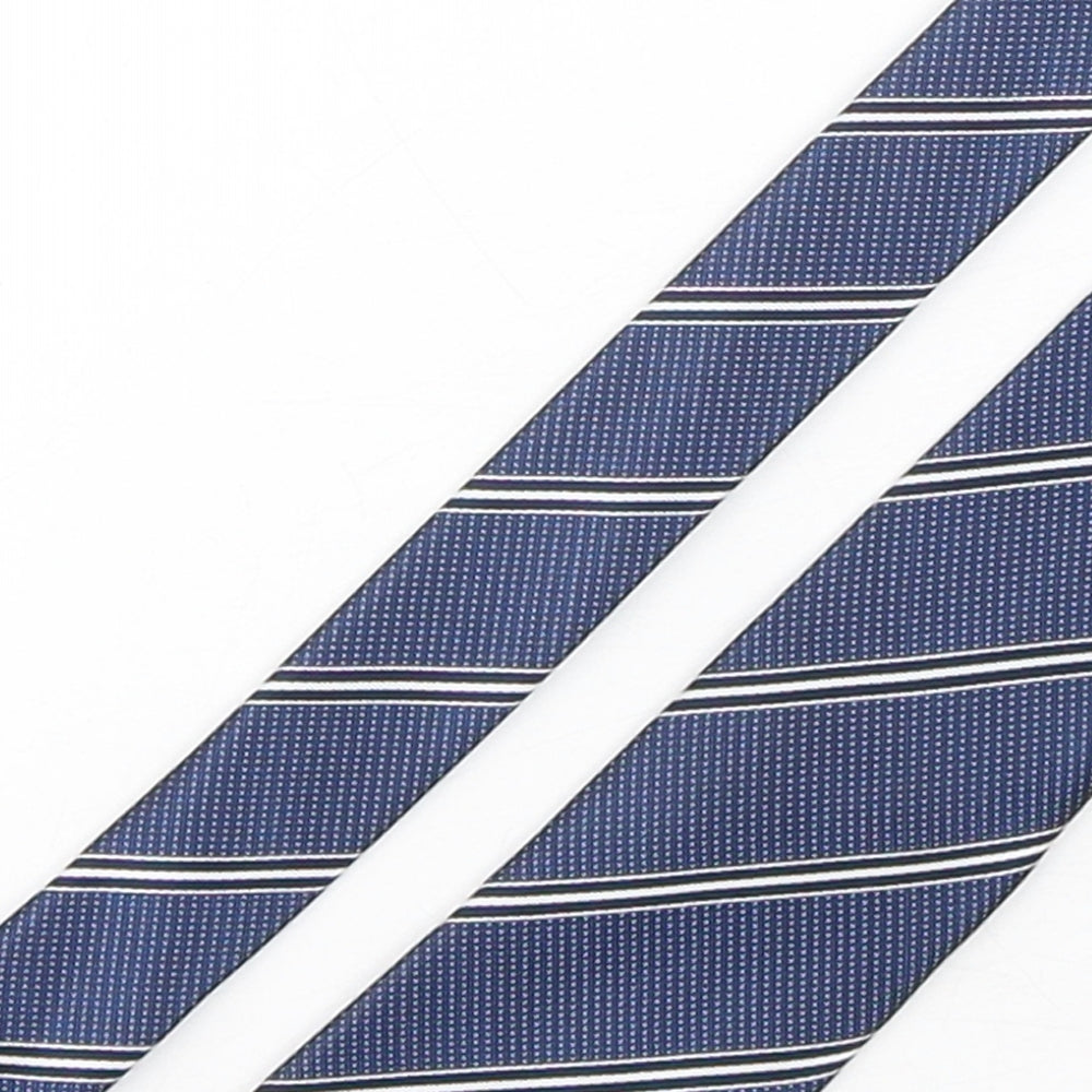 Marks and Spencer Mens Blue Striped Polyester Pointed Tie One Size