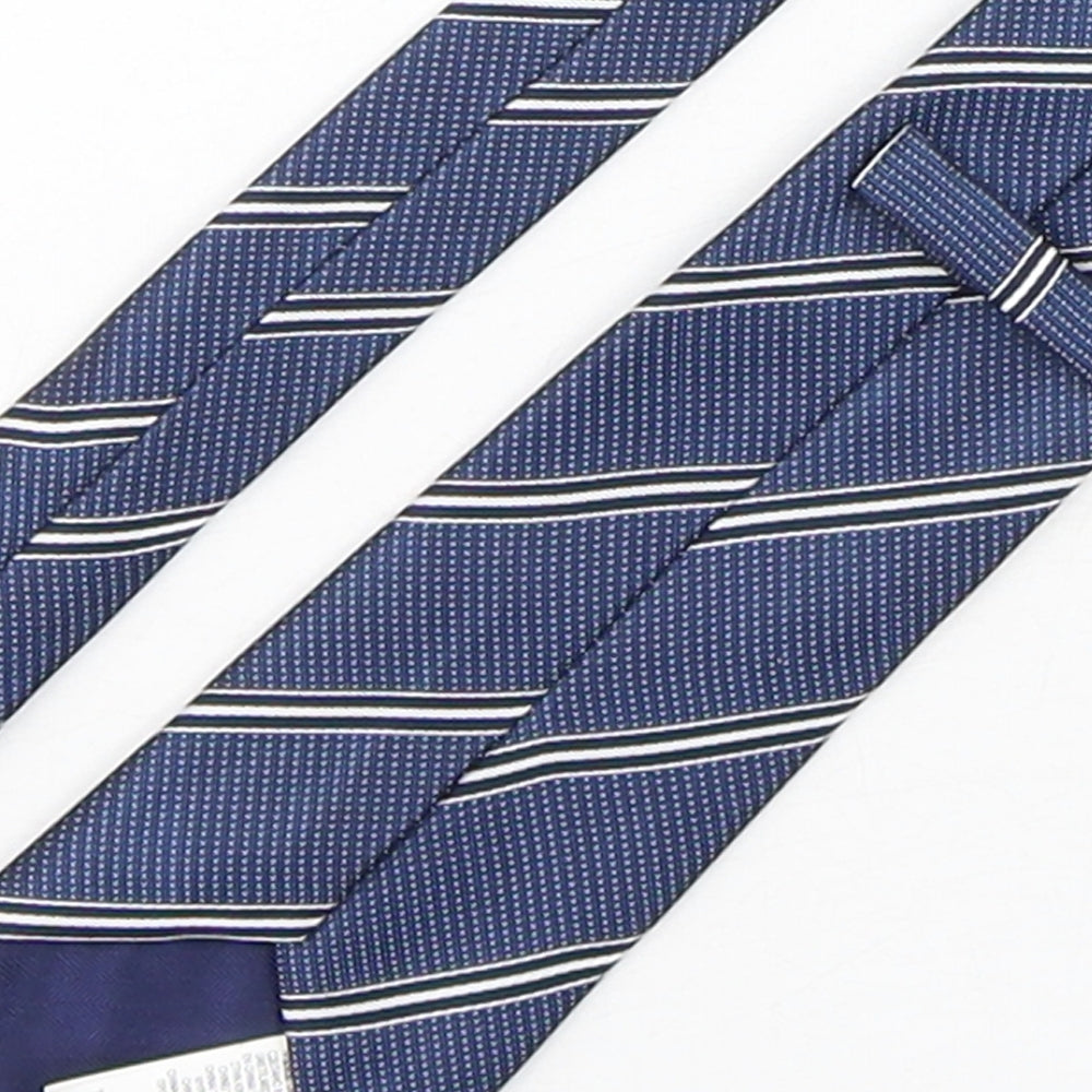 Marks and Spencer Mens Blue Striped Polyester Pointed Tie One Size