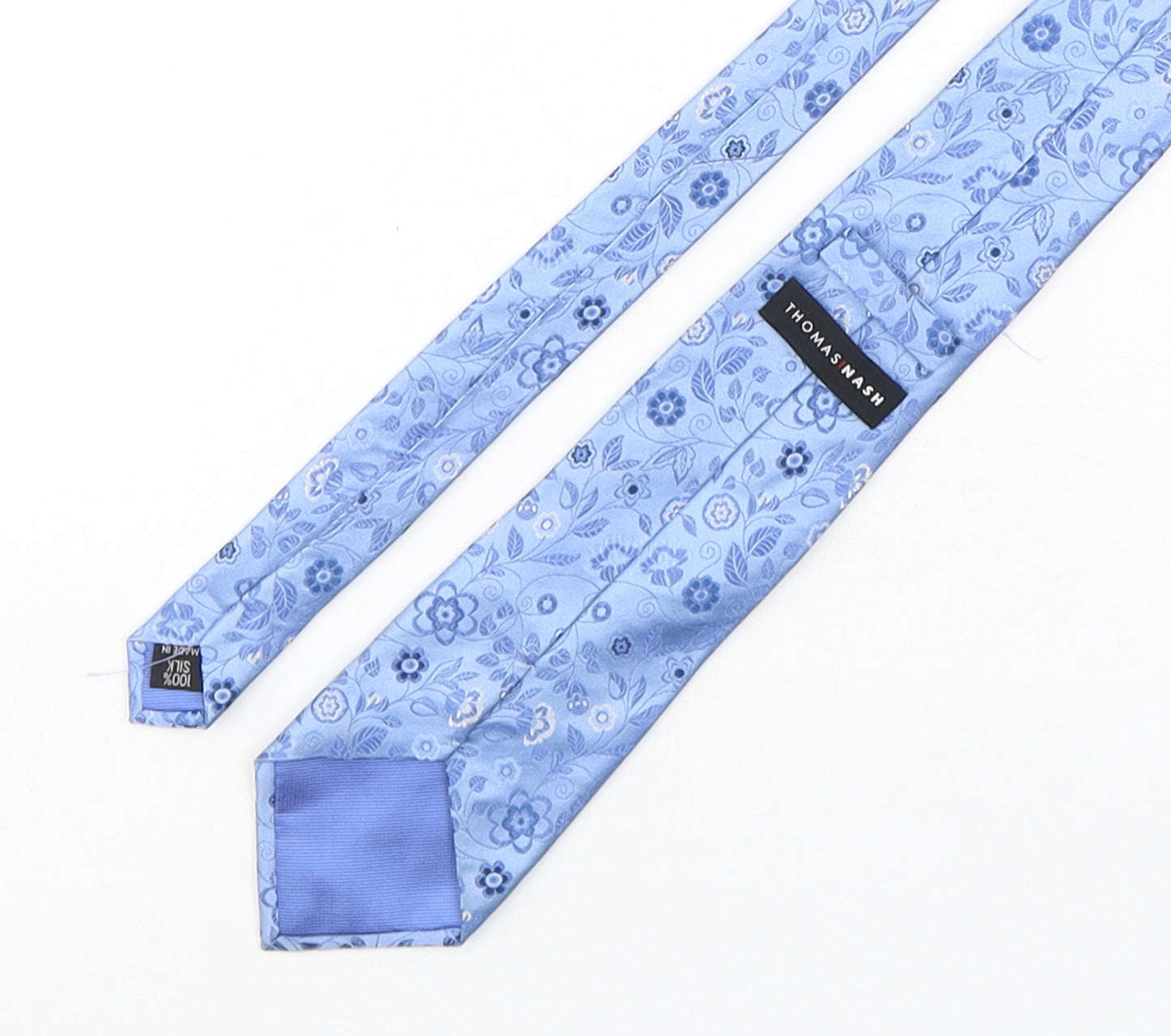 Thomas Nash  Mens Blue Floral Silk Pointed Tie One Size