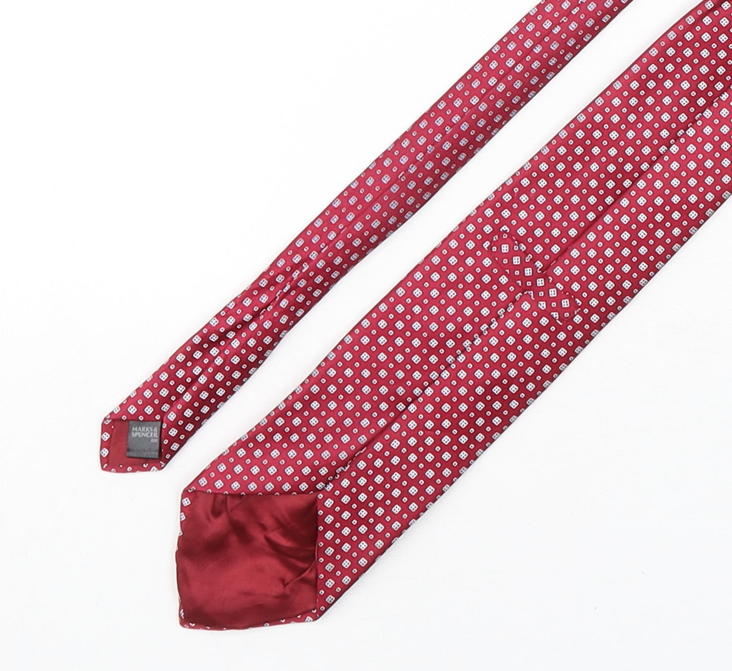 Marks and Spencer Mens Red Geometric Silk Pointed Tie One Size