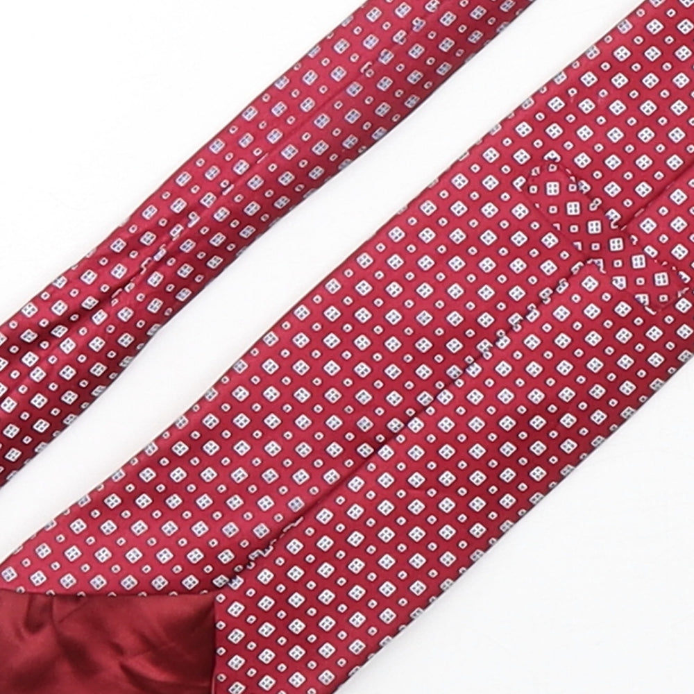 Marks and Spencer Mens Red Geometric Silk Pointed Tie One Size