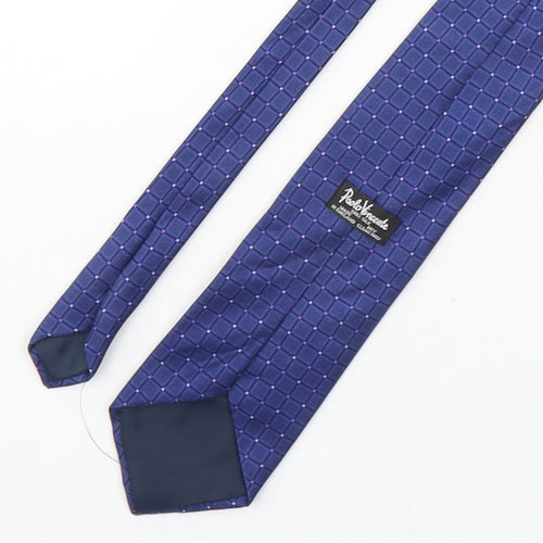 Paolo Vincente Mens Blue Geometric Silk Pointed Tie One Size