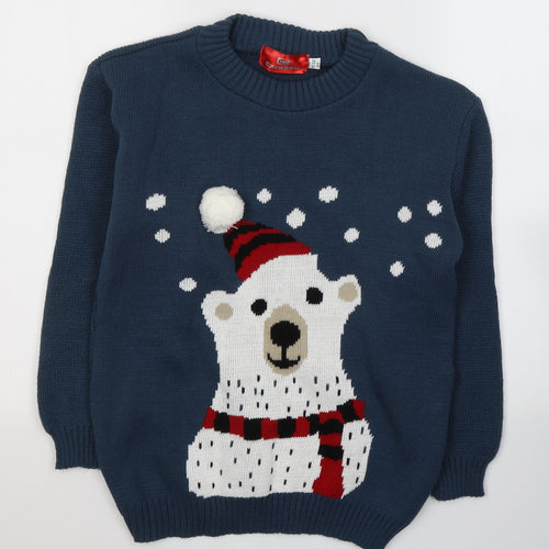 Carabou Boys Beige Round Neck  Acrylic Pullover Jumper Size 11-12 Years  Pullover - Christmas Jumper Polar bear