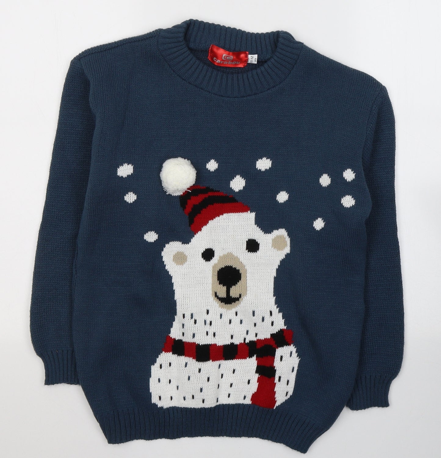 Carabou Boys Beige Round Neck  Acrylic Pullover Jumper Size 11-12 Years  Pullover - Christmas Jumper Polar bear