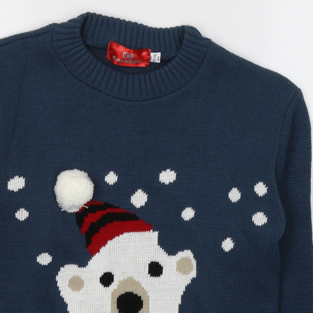 Carabou Boys Beige Round Neck  Acrylic Pullover Jumper Size 11-12 Years  Pullover - Christmas Jumper Polar bear