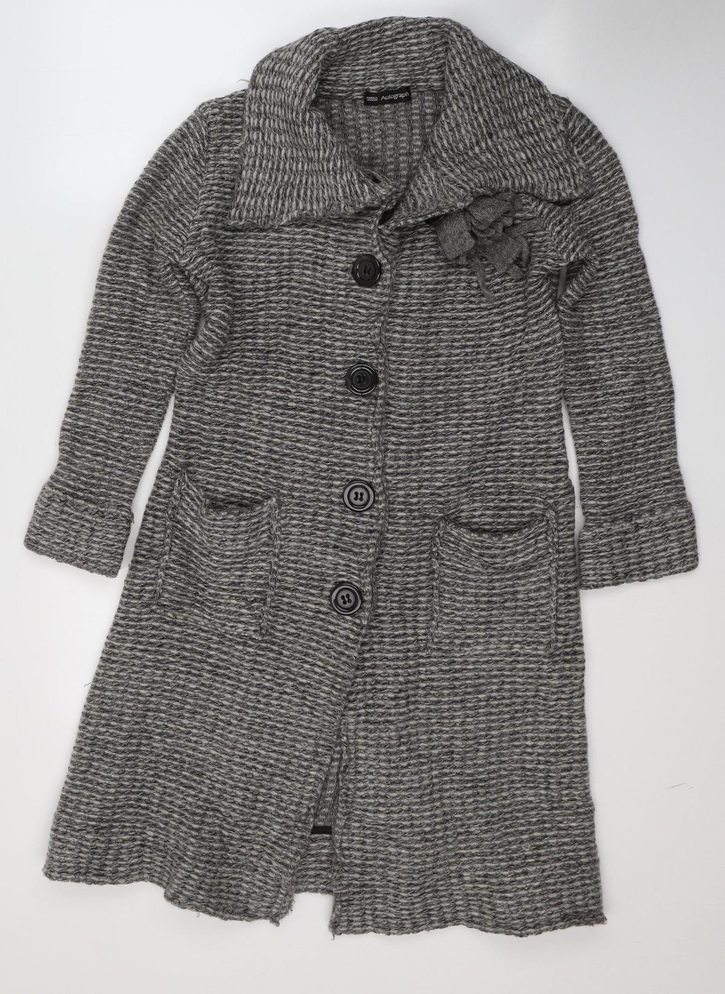 Autograph Womens Grey Collared  Wool Cardigan Jumper Size 14