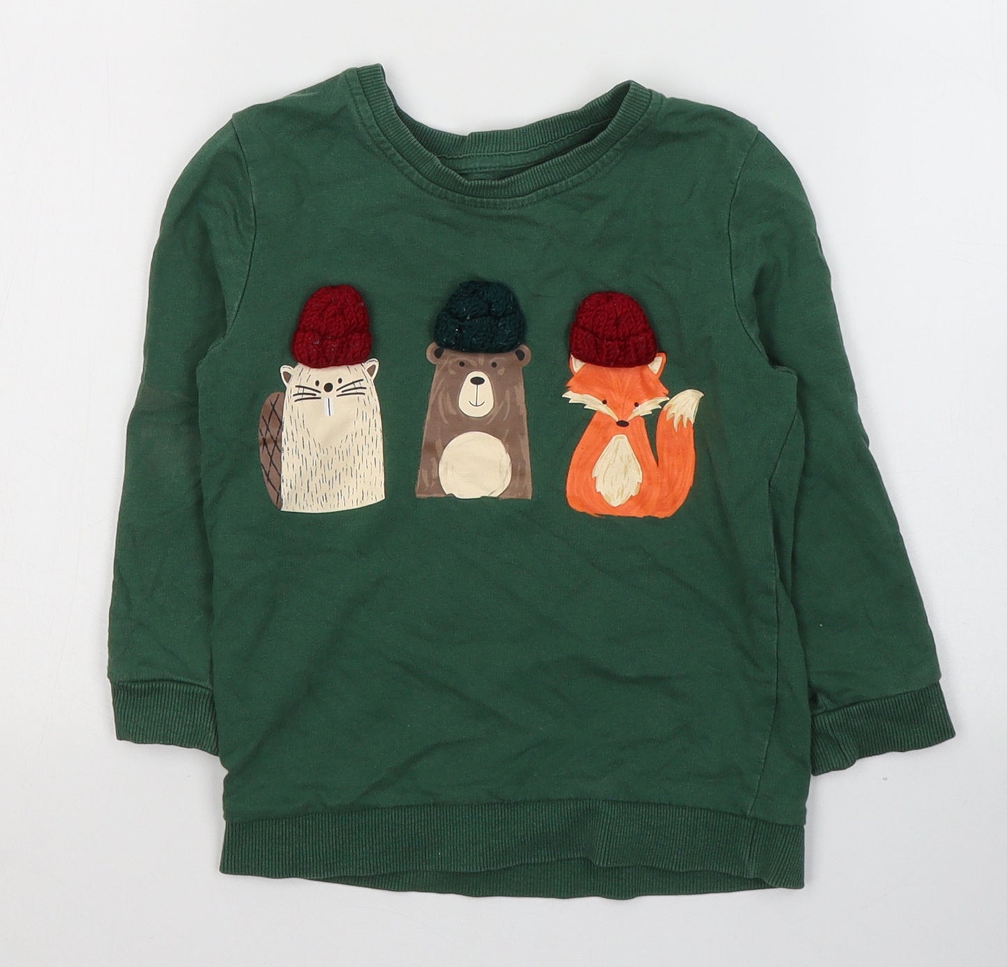 Matalan Boys Green  Cotton Pullover Casual Size 2-3 Years Round Neck Pullover - Animals