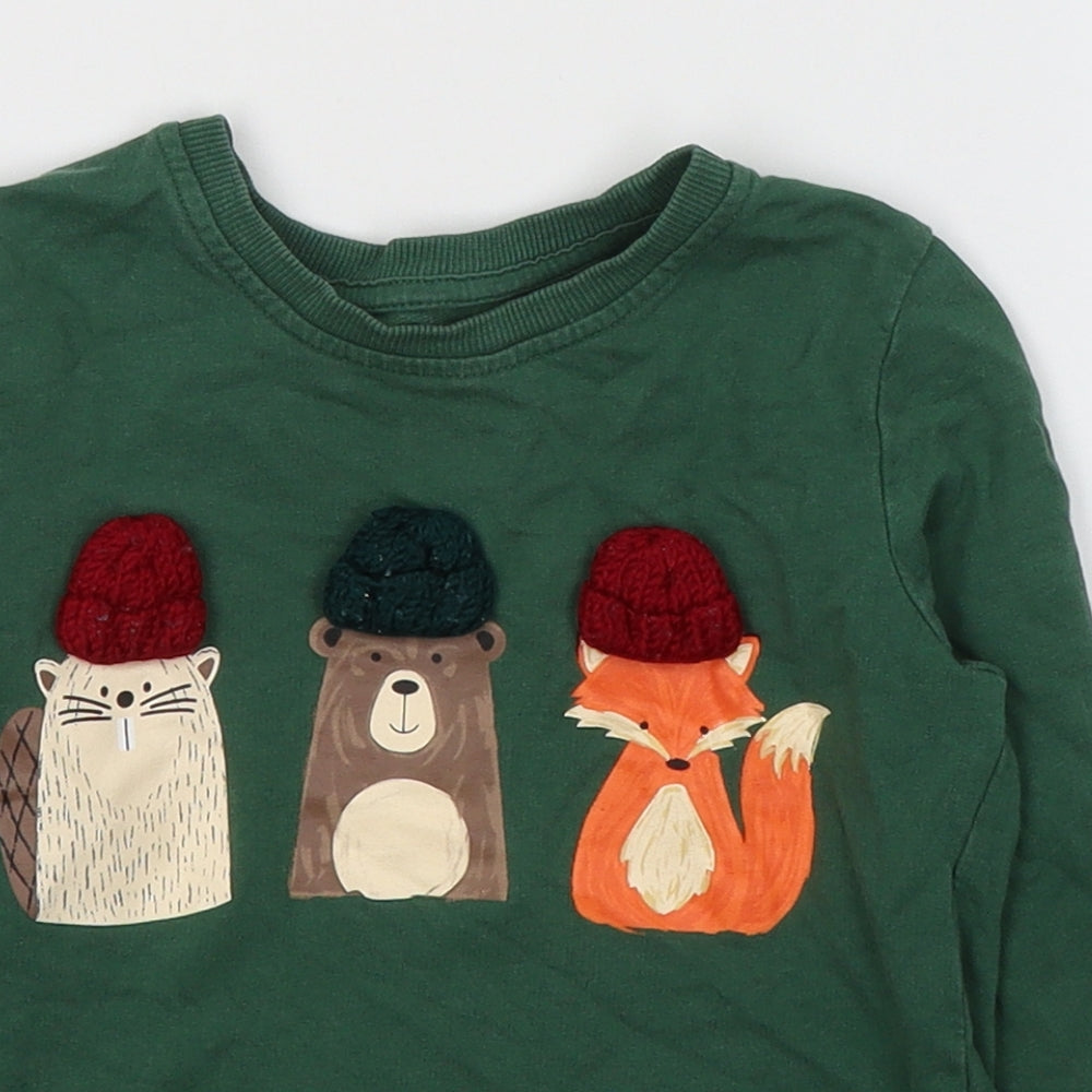 Matalan Boys Green  Cotton Pullover Casual Size 2-3 Years Round Neck Pullover - Animals