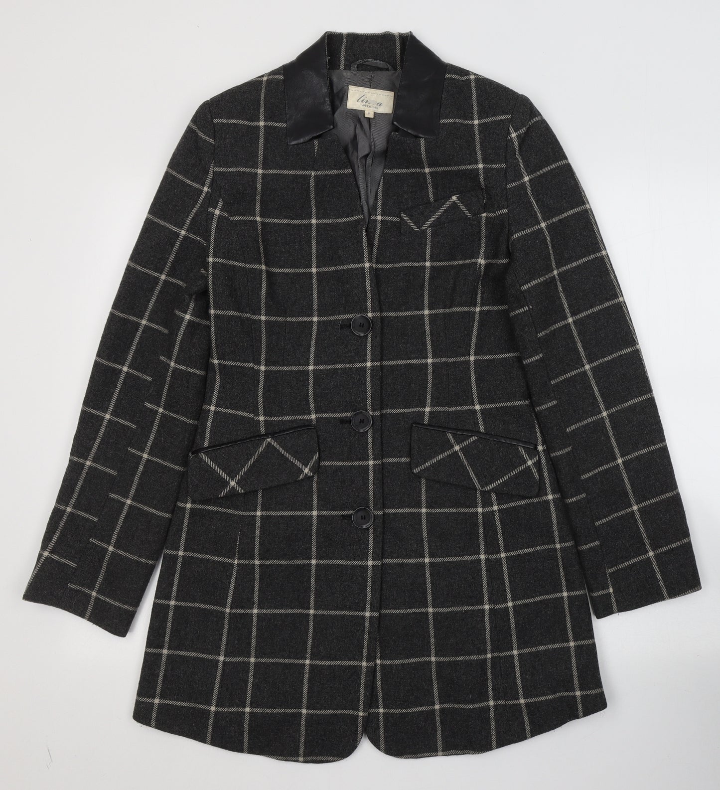 Linea Womens Grey Plaid  Pea Coat Coat Size 8  Button