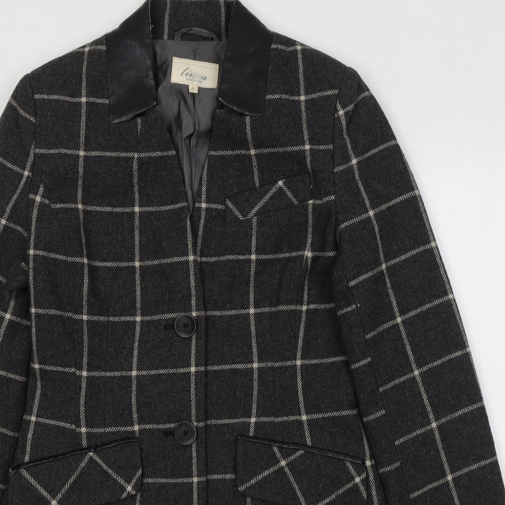 Linea Womens Grey Plaid  Pea Coat Coat Size 8  Button