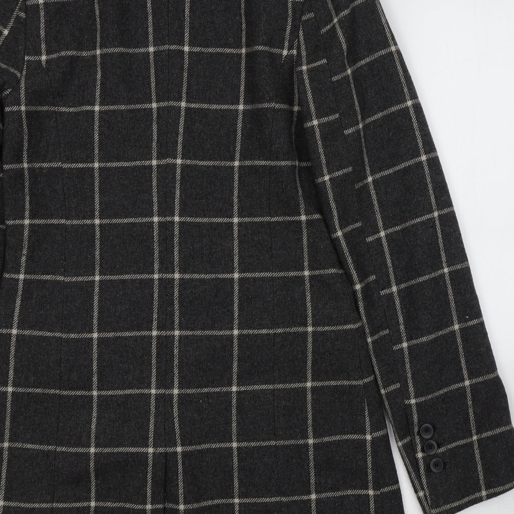 Linea Womens Grey Plaid  Pea Coat Coat Size 8  Button