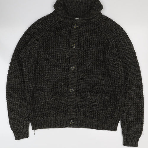 TU Mens Green High Neck  Acrylic Cardigan Jumper Size M
