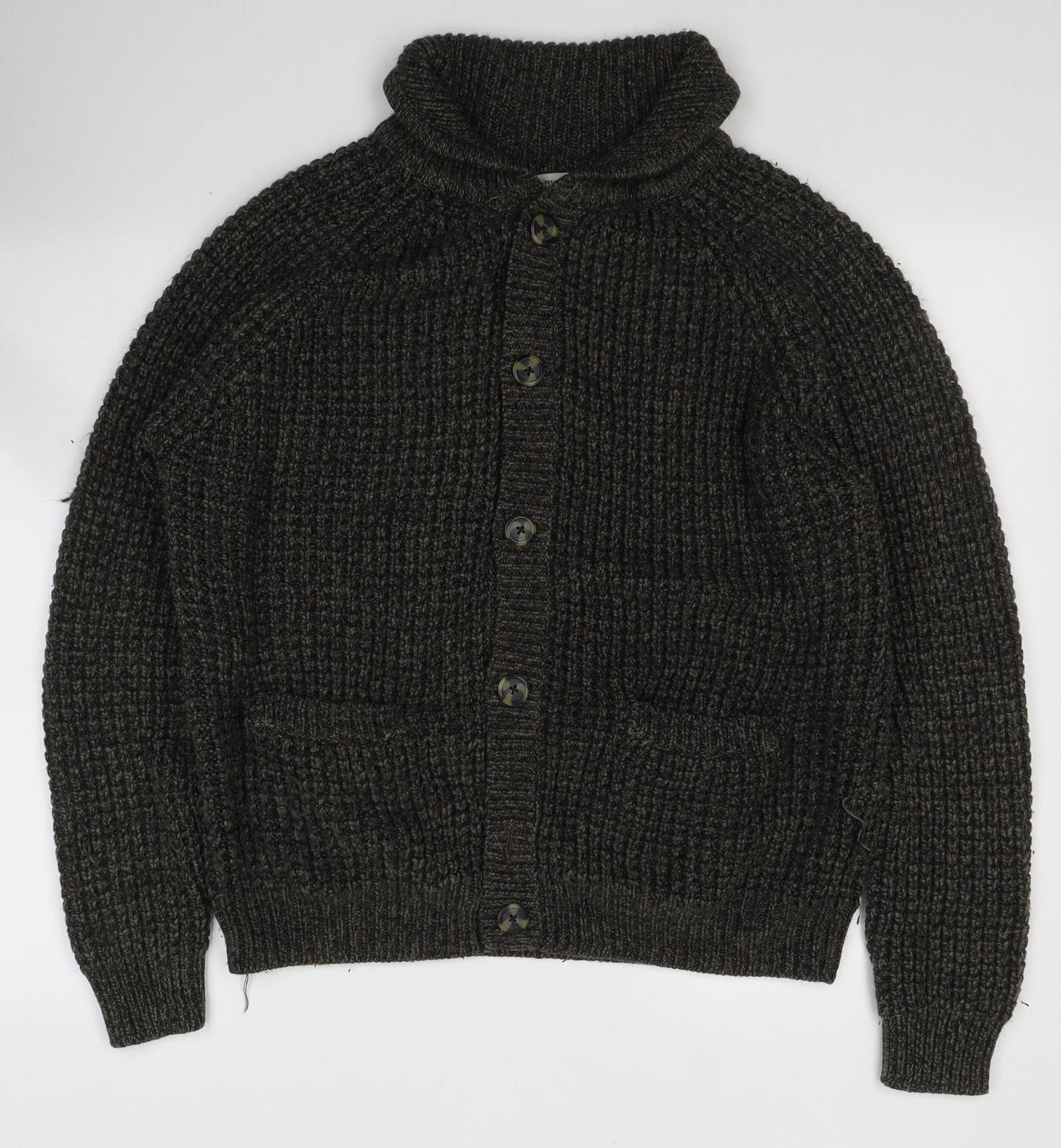 TU Mens Green High Neck  Acrylic Cardigan Jumper Size M