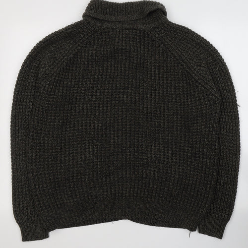 TU Mens Green High Neck  Acrylic Cardigan Jumper Size M