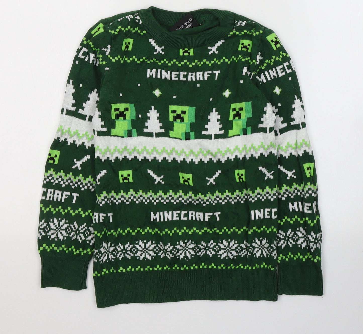 Mojang Boys Green Geometric Cotton Jersey Casual Size 6-7 Years Round Neck Pullover - Christmas jumper Minecraft