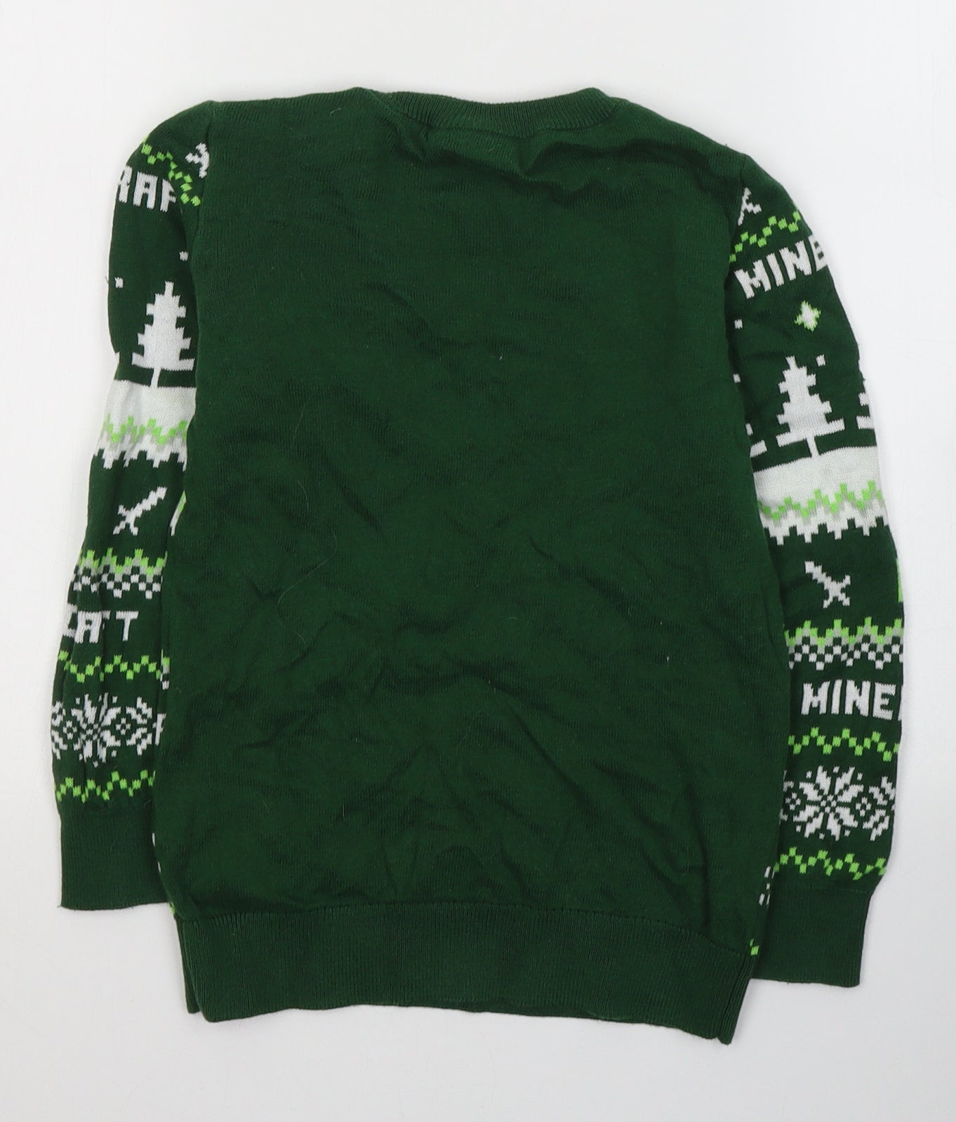 Mojang Boys Green Geometric Cotton Jersey Casual Size 6-7 Years Round Neck Pullover - Christmas jumper Minecraft
