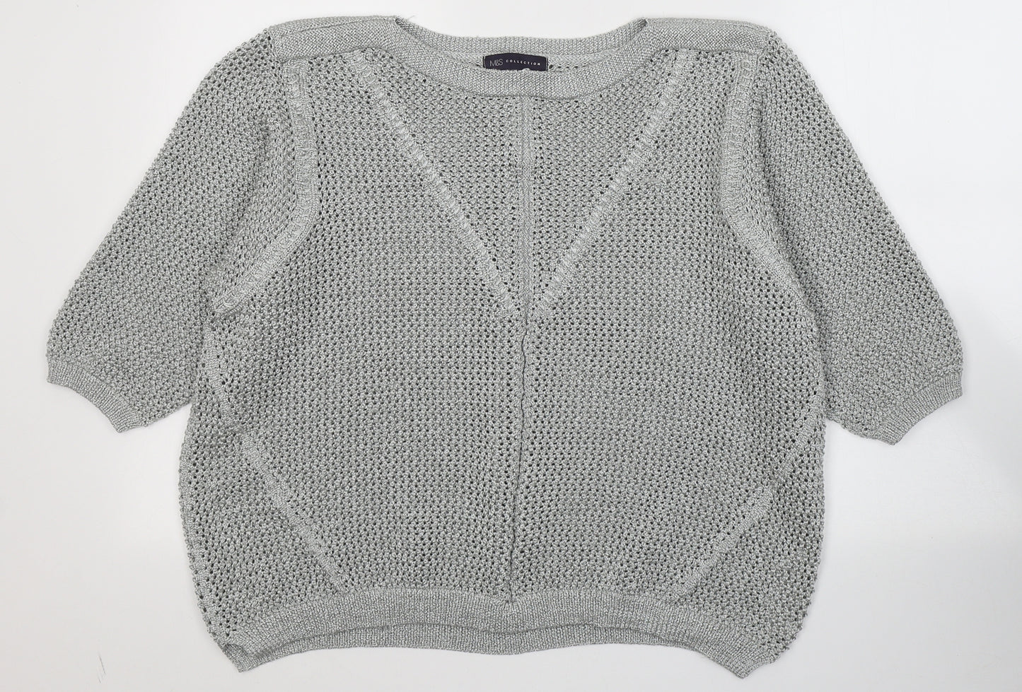 Marks and Spencer Womens Grey Round Neck  Polyester Pullover Jumper Size 22