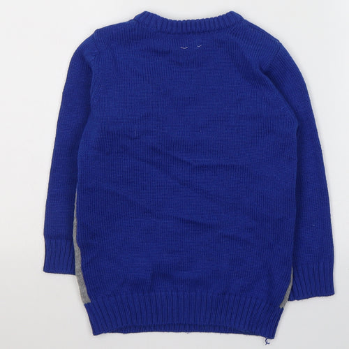 F&F Boys Blue Round Neck  Acrylic Pullover Jumper Size 4-5 Years  Pullover - Santa Christmas Jumper