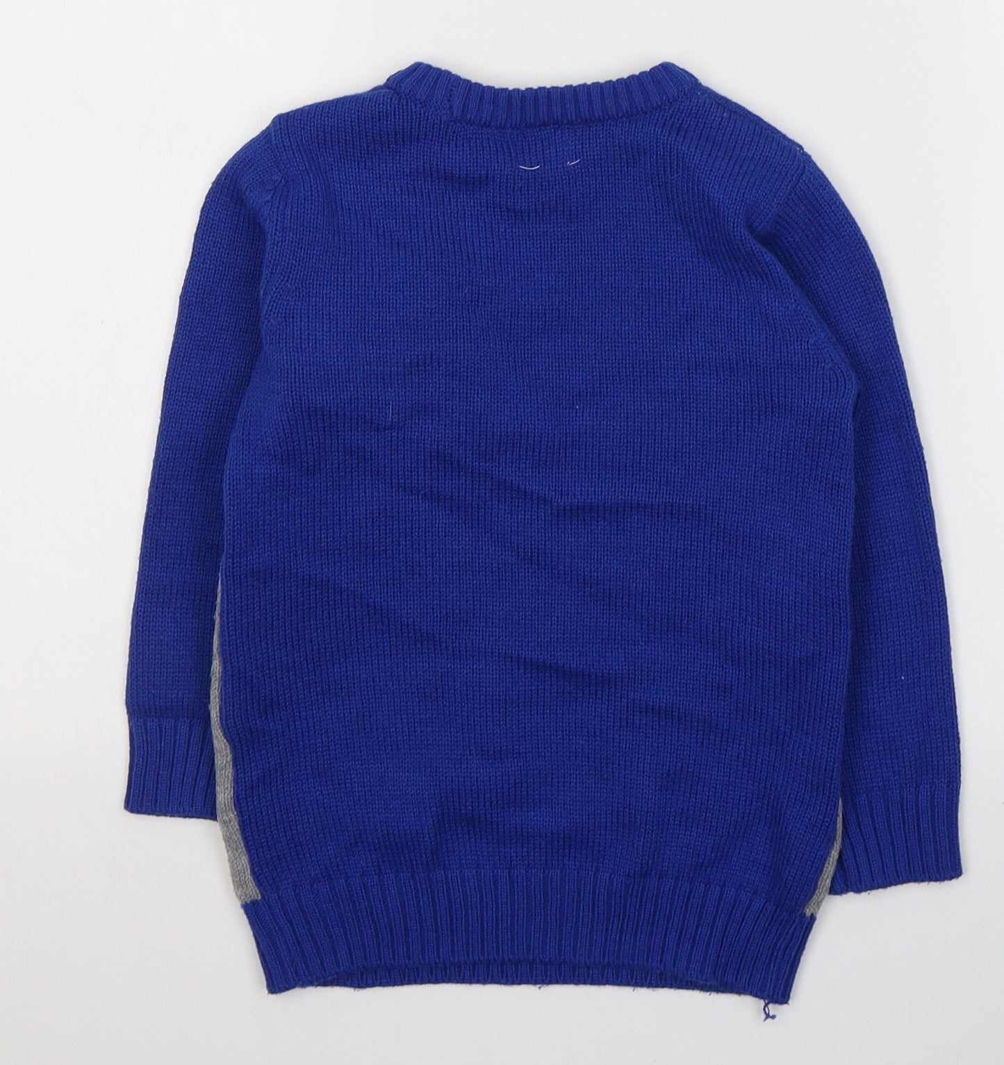F&F Boys Blue Round Neck  Acrylic Pullover Jumper Size 4-5 Years  Pullover - Santa Christmas Jumper
