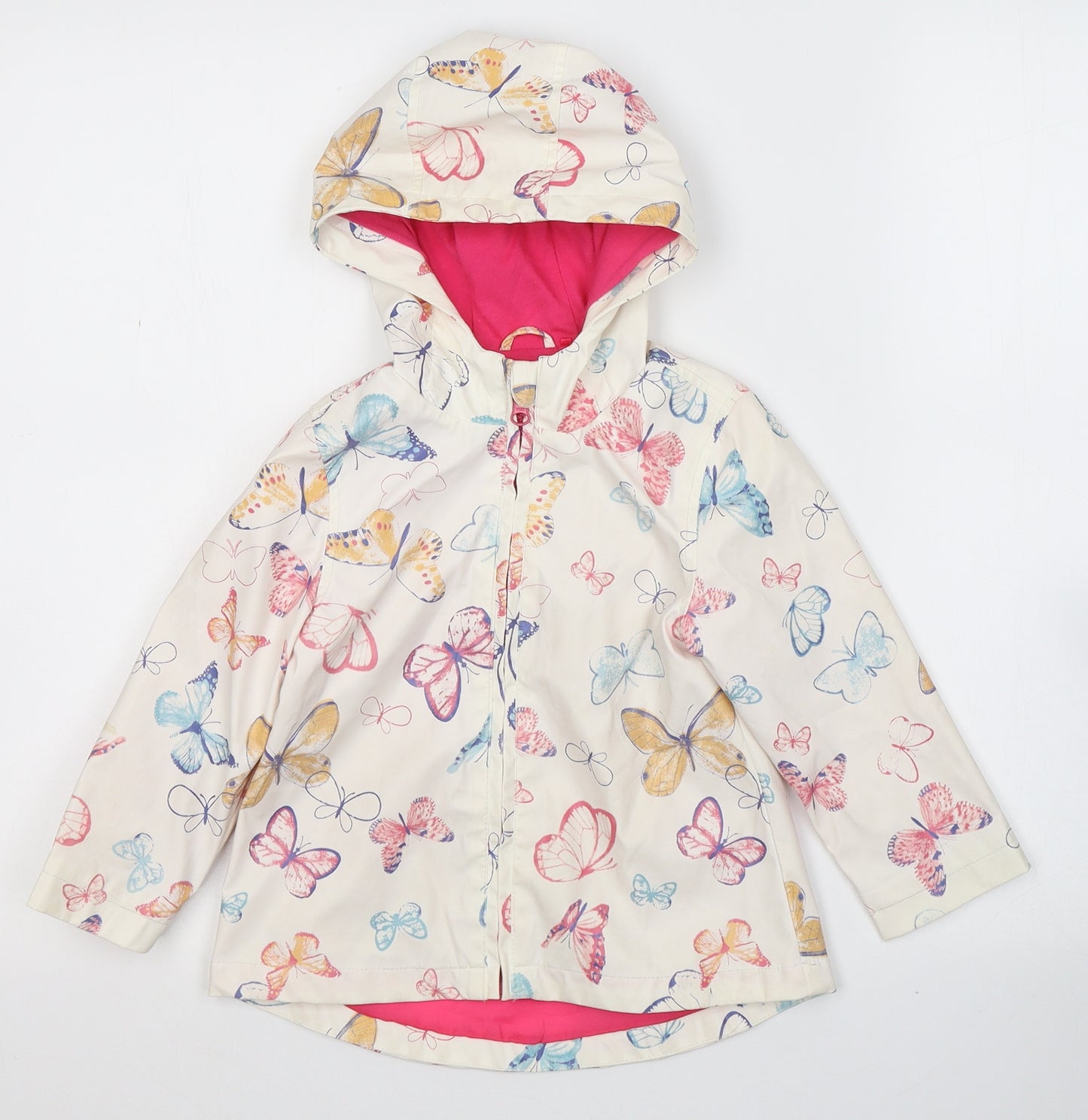 TU Girls White Geometric  Jacket Coat Size 18-24 Months   Zip - butterfly pattern