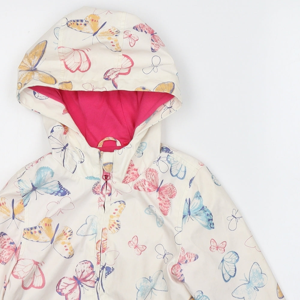 TU Girls White Geometric  Jacket Coat Size 18-24 Months   Zip - butterfly pattern