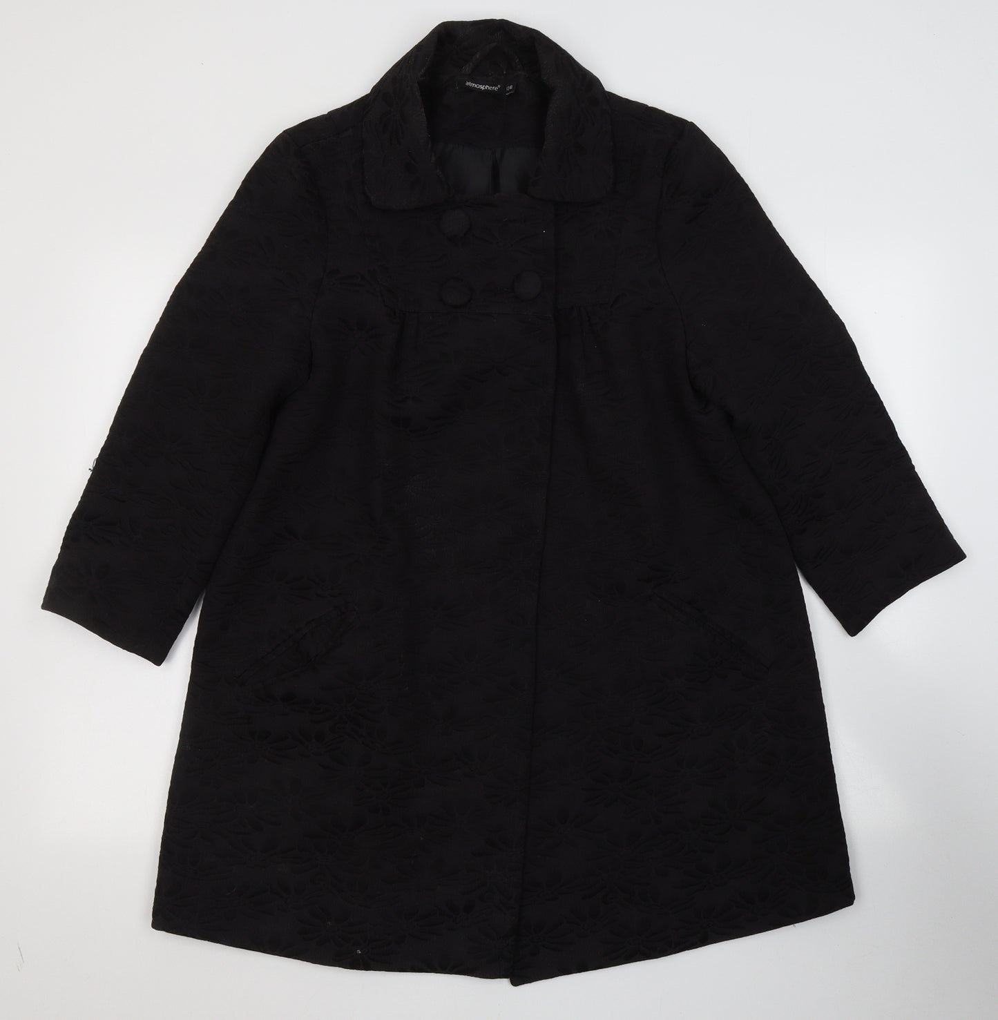 Atmosphere Womens Black Floral  Pea Coat Coat Size 12  Button