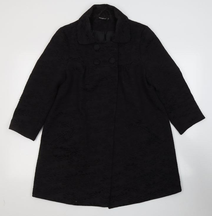 Atmosphere Womens Black Floral  Pea Coat Coat Size 12  Button