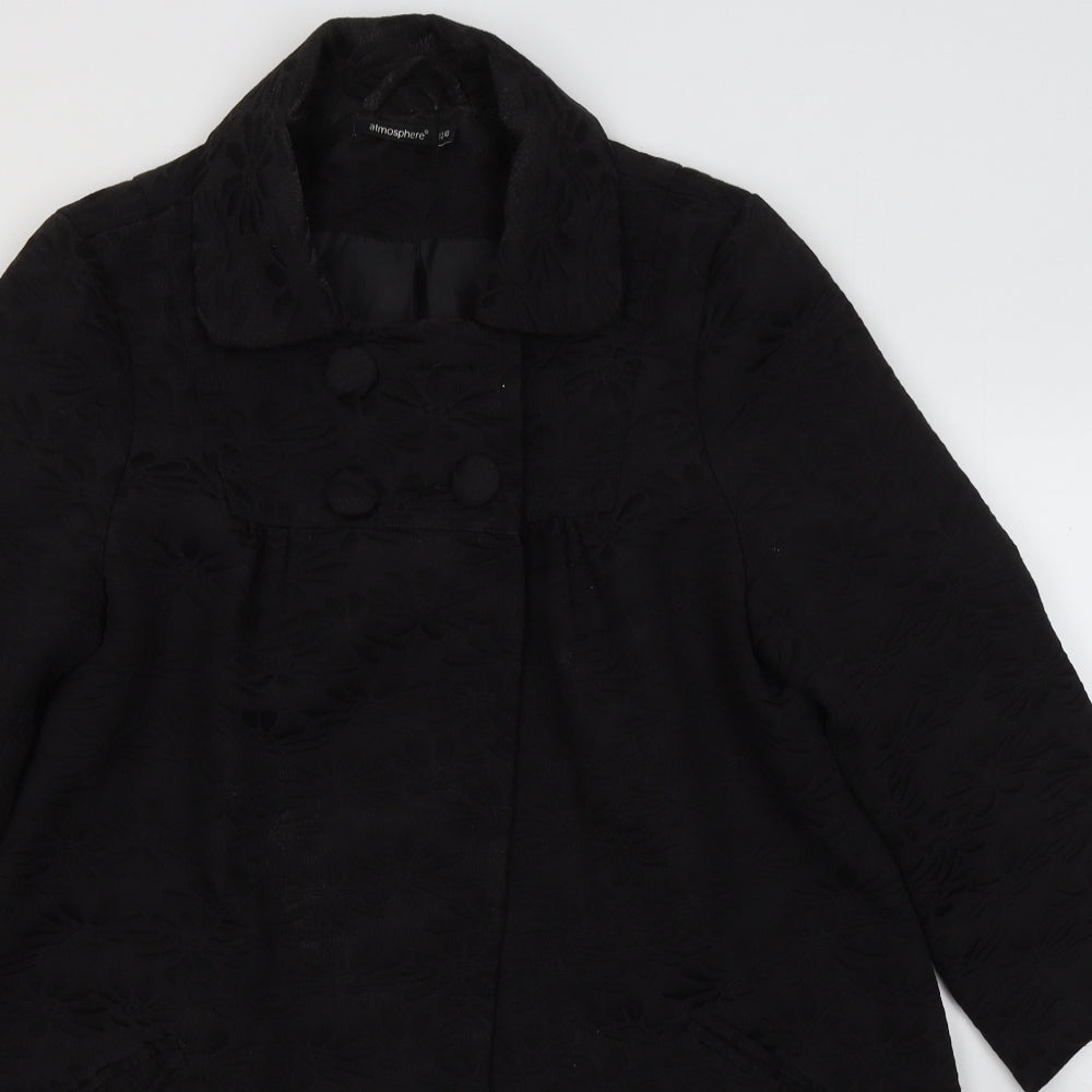 Atmosphere Womens Black Floral  Pea Coat Coat Size 12  Button