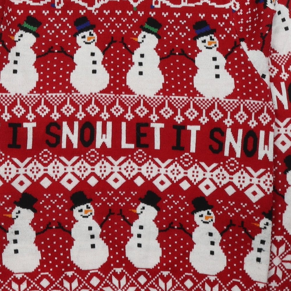 George Mens Red Round Neck Geometric Acrylic Pullover Jumper Size M   - Let it snow Christmas Jumoer