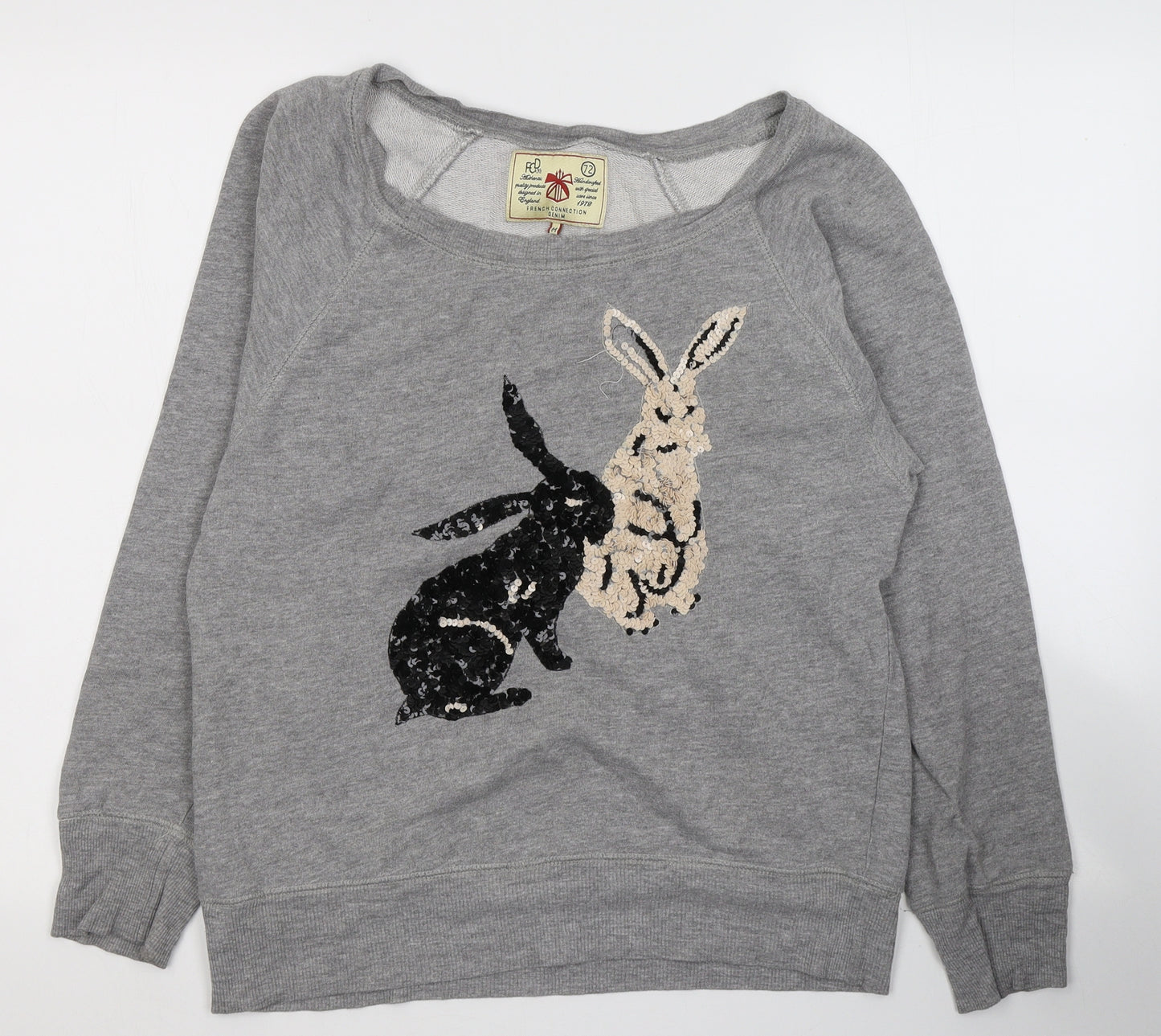 French Connection Womens Grey  Cotton Jersey T-Shirt Size M Round Neck - Bunny Rabbits