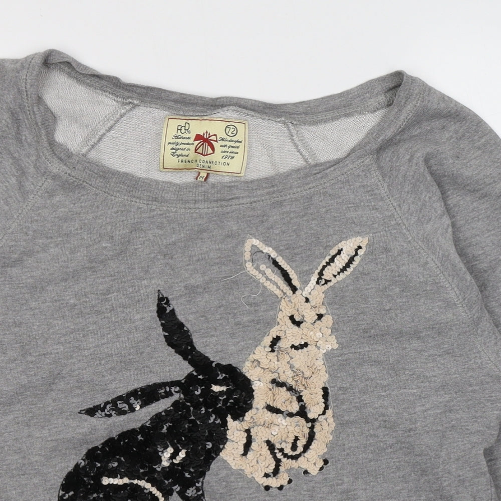 French Connection Womens Grey  Cotton Jersey T-Shirt Size M Round Neck - Bunny Rabbits