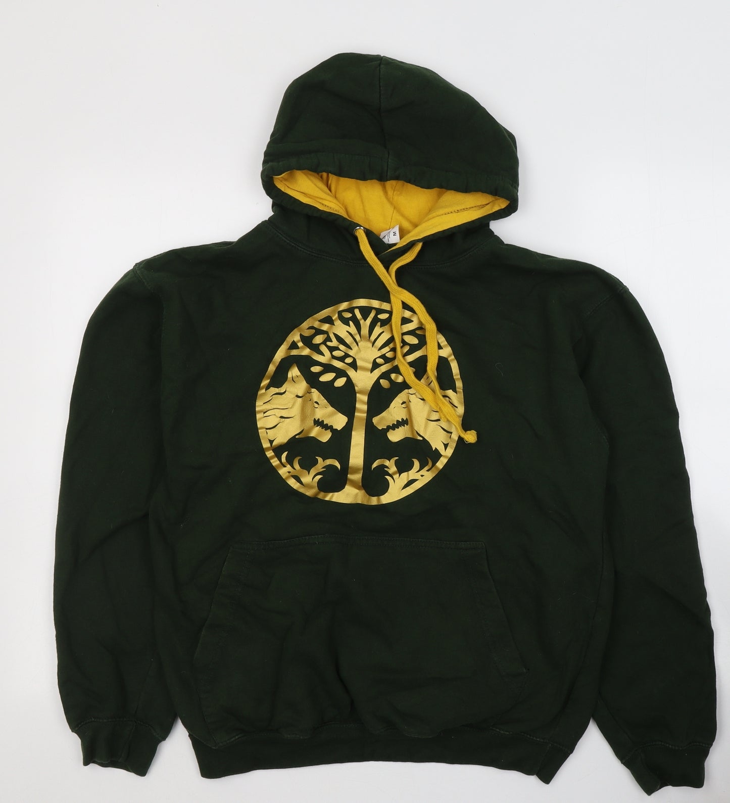 Justhoods Mens Green  Cotton Pullover Hoodie Size M   - wolves