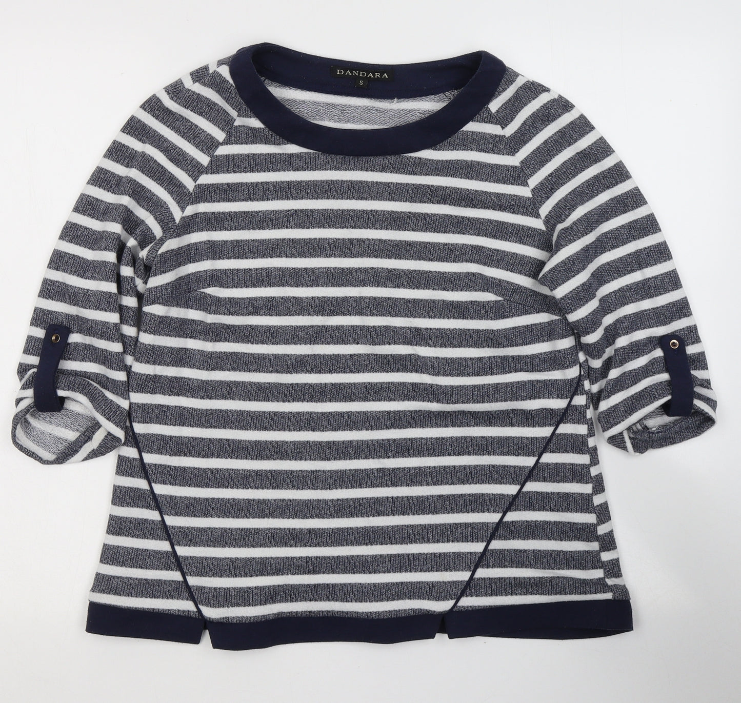Dandara Womens Blue Striped Polyester Jersey T-Shirt Size S Round Neck