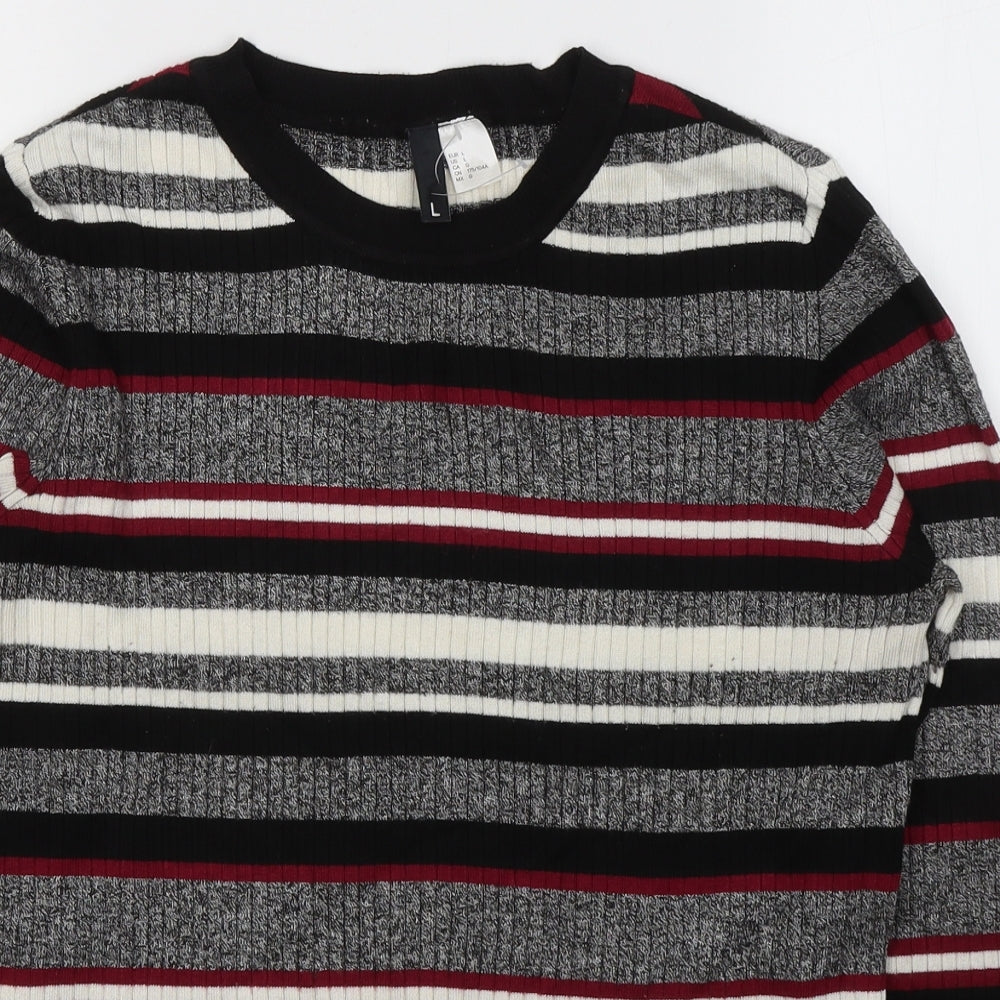 Divided by H&M Womens Multicoloured Striped Viscose Jersey T-Shirt Size L Round Neck