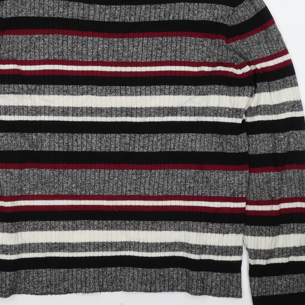 Divided by H&M Womens Multicoloured Striped Viscose Jersey T-Shirt Size L Round Neck