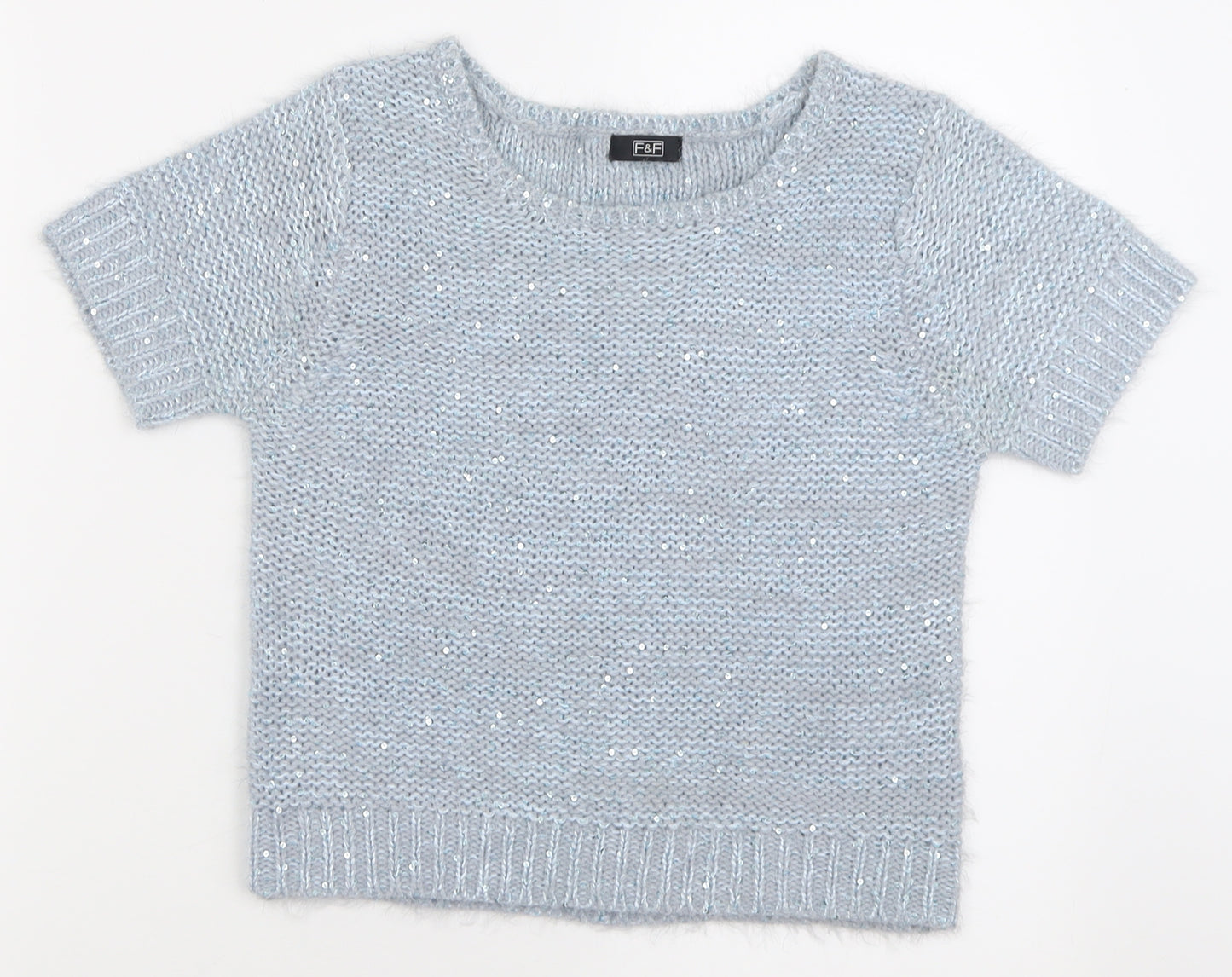 F&F Womens Blue  Acrylic Basic T-Shirt Size 8 Crew Neck