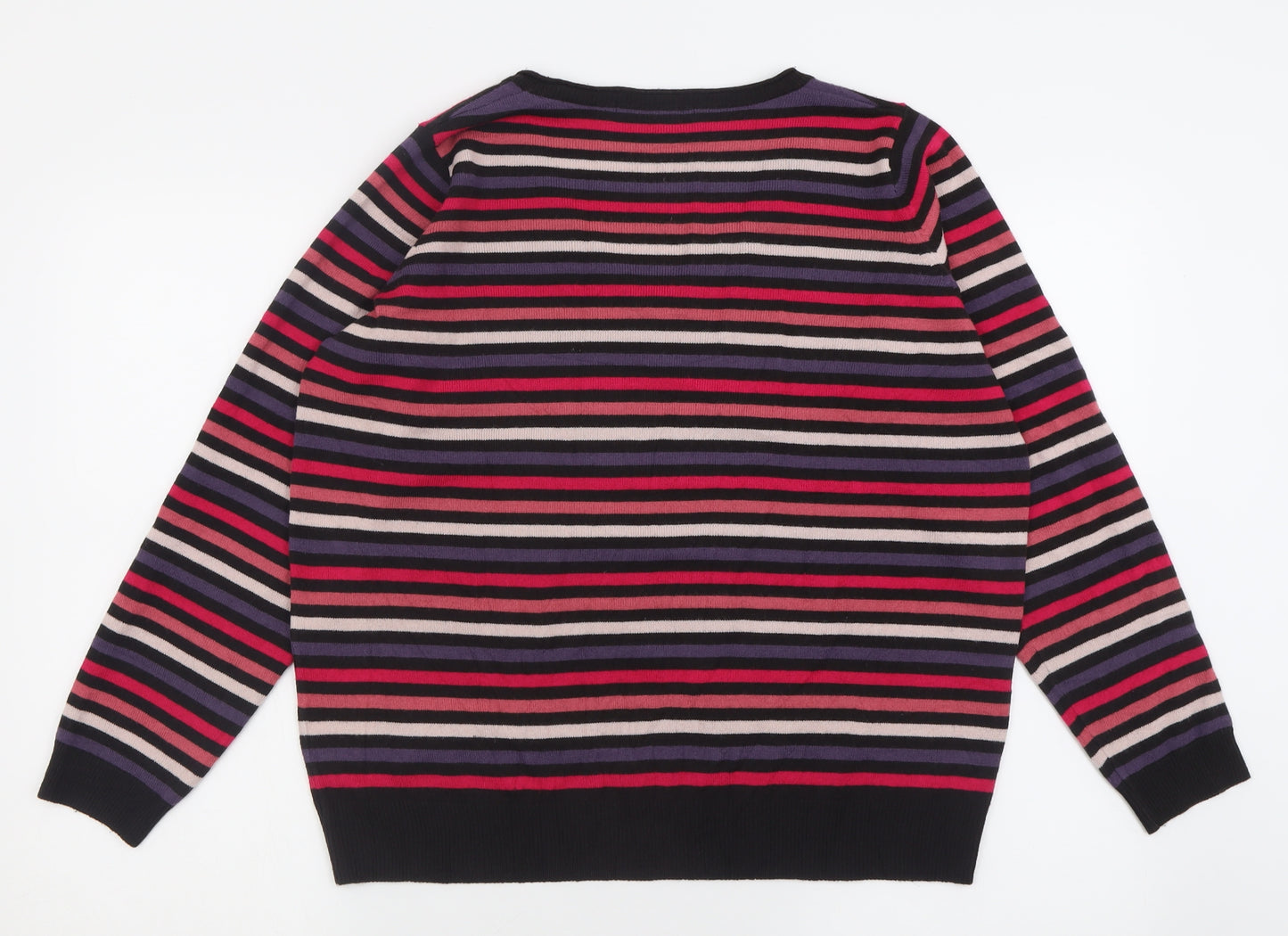 Marks and Spencer Womens Pink V-Neck Striped Acrylic Pullover Jumper Size 18